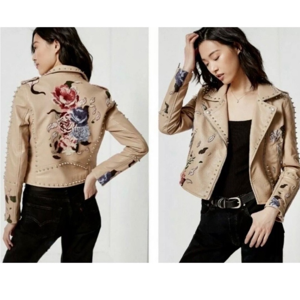 BLANK NYC BUDDING ROMANCE STUDDED VEGAN LEATHER JACKET